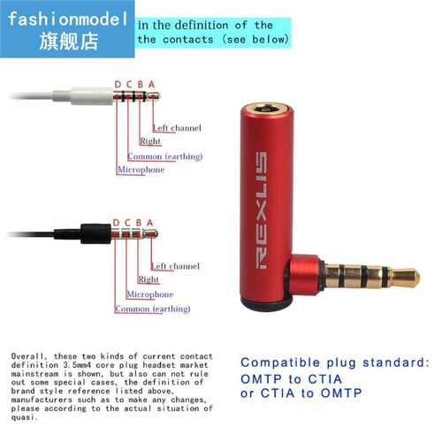 REXUS 90 Degree Universal 3.5mm Aux male to female OMTP to C - 图2