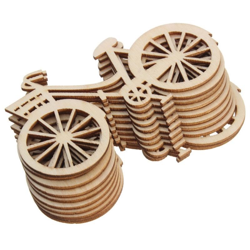 10pcs Wooden Bicycle Bike Cutout Veneers Slices DIY Crafting - 图2