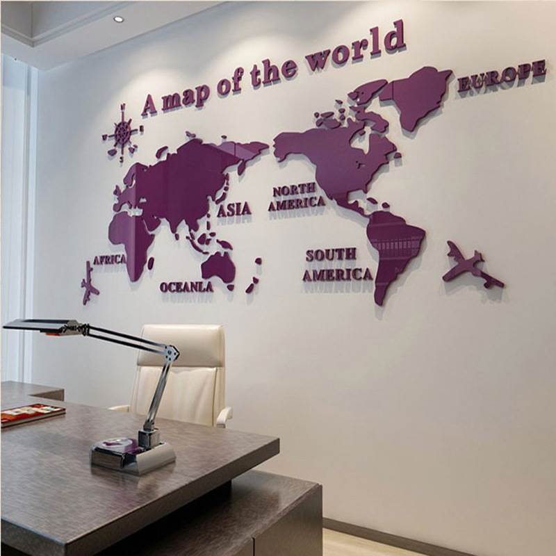 World Map Acrylic 3D Solid Crystal Bedroom Wall With Living - 图3