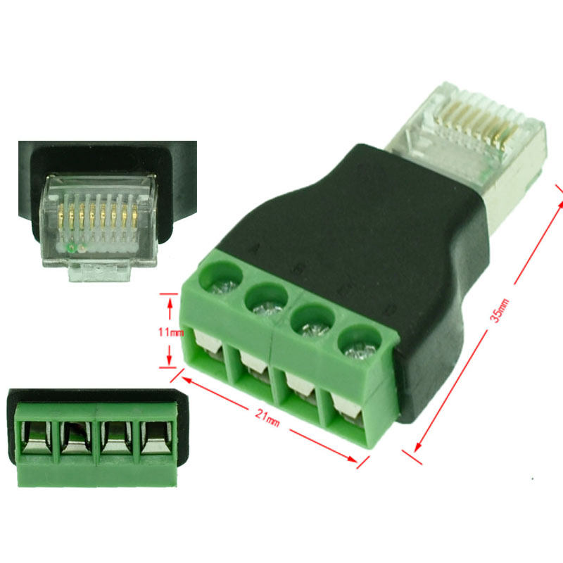 RJ45 male to 4Pins Screw Terminal Adaptor RJ45 to 485, RS232 - 图0