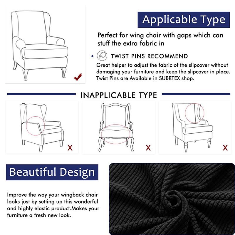 Wingback Sloping Arm King Back Chair Cover Elastic Armchair - 图1