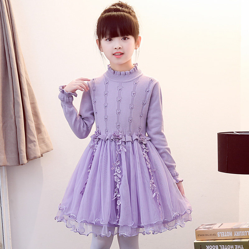 女童毛衣连衣裙秋春季纯色儿童公主裙童装小女孩加绒加厚针织裙子,淘宝优惠券,粉丝福利购,淘宝优惠卷