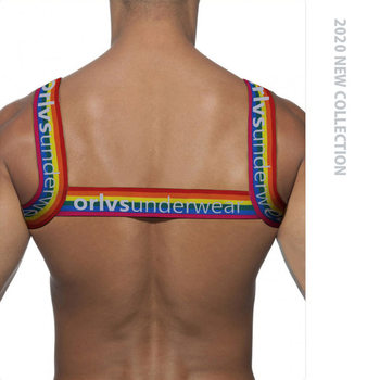 ORLVS trendy men's sexy rainbow shoulder strap belt ສາຍແອວ slim shaping shoulder strap elastic elastic fitness belt