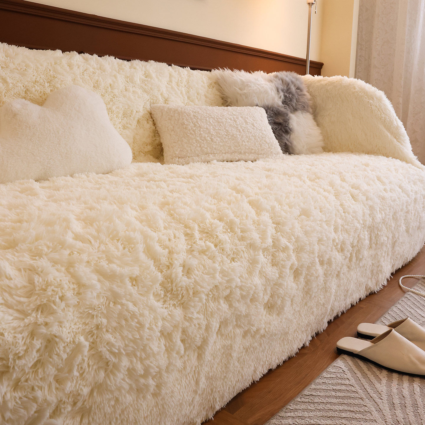 枕西湖奶油风冬季毛绒沙发巾新款简约全包保暖沙发垫单三人盖布毯,淘宝优惠券,粉丝福利购,淘宝优惠卷