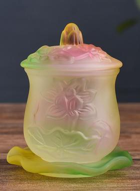 琉璃佛杯供水杯、家用佛寺供养观音仙嘉莲花供养杯、圣水杯、净水