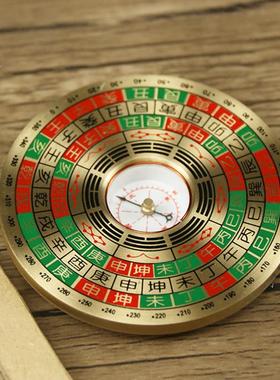 黄铜罗盘风水盘高精度随身携带迷你袖珍八卦小罗盘圆形二寸指南针