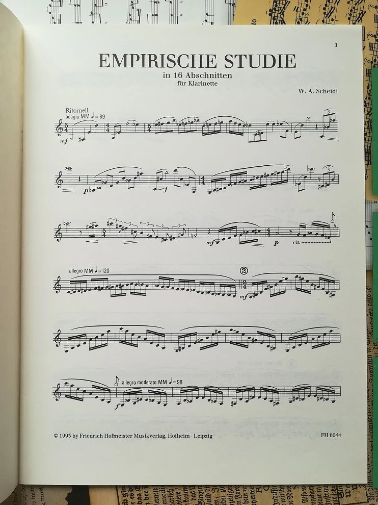 十六部分实验练习曲 沙伊德尔 单簧管 霍夫曼斯特乐谱书 Scheidl EMPIRISCHE STUDIE IN 16 ABSCHNITTEN for Clarinet FH6044 - 图1