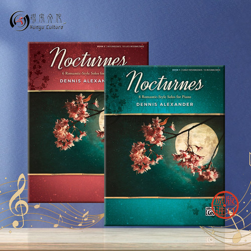 亚历山大 夜曲 浪漫风格的钢琴独奏 全套共一至二卷 Alfred原版乐谱书 Nocturnes Romantic Style Solos for Piano - 图0