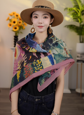 夏季天丝棉印花防晒百搭披肩方巾
