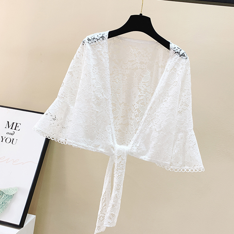 蕾丝小披肩夏季外搭配短款吊带裙子 蜜诗芳蕾丝衫/雪纺衫