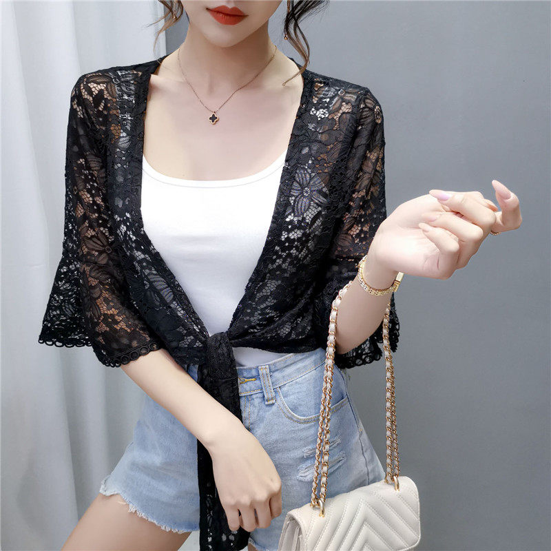 蕾丝小披肩女夏季2020开衫防晒衫 蜜诗芳蕾丝衫/雪纺衫