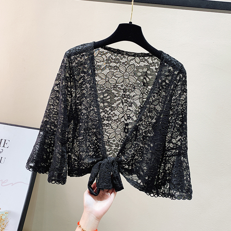 蕾丝小披肩夏季外搭配短款吊带裙子 蜜诗芳蕾丝衫/雪纺衫