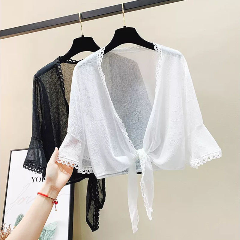 夏季配吊带裙子的外搭雪纺小披肩 蜜诗芳蕾丝衫/雪纺衫