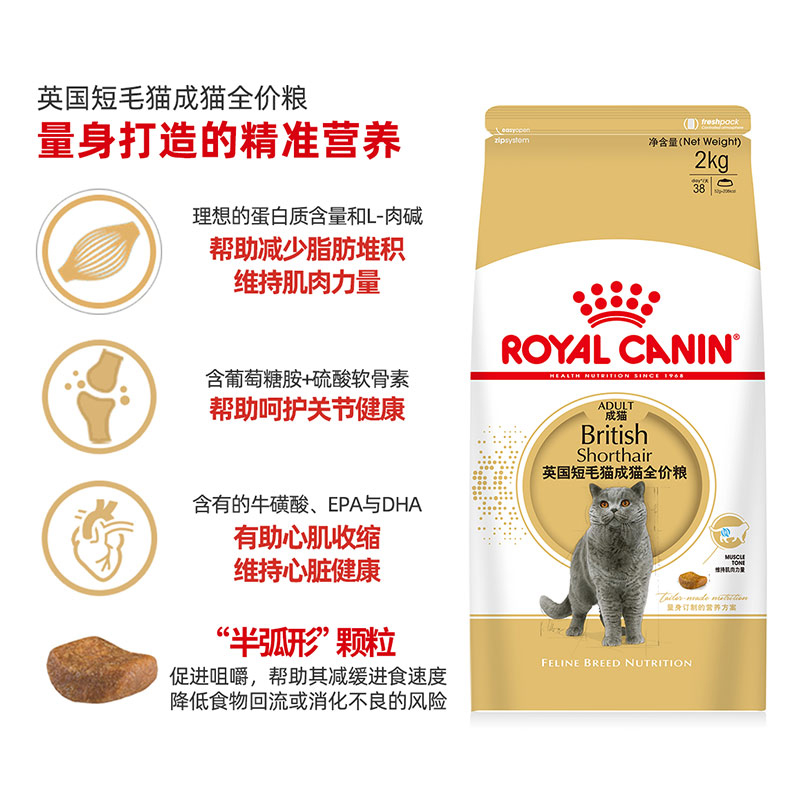 皇家猫粮BS34英国短毛猫专用蓝猫英短美短成猫粮增肥发腮全价2kg - 图0