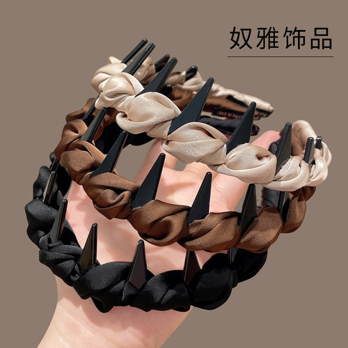 黑色缎面高颅顶发箍女2025新款夏高级感日常外戴洗脸头箍压发发卡 - 图2