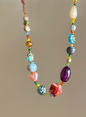 新中式彩色琉璃串珠项链女款~