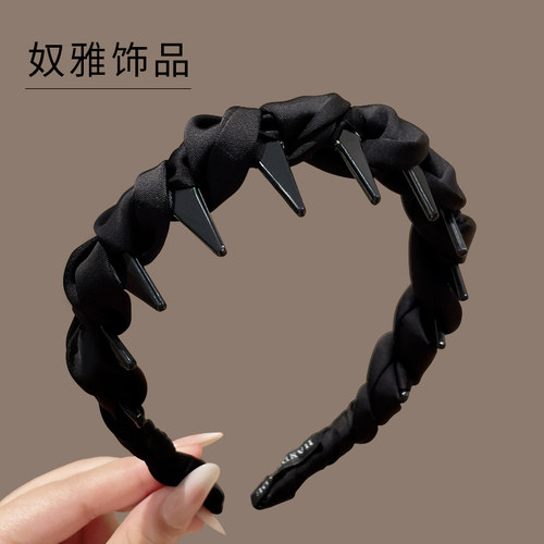 黑色缎面高颅顶发箍女2025新款夏高级感日常外戴洗脸头箍压发发卡 - 图1