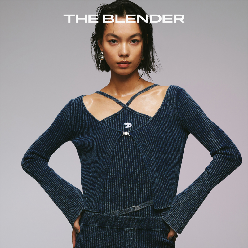 The Blender 肤感牛仔系列针织交叉弹力透气挂脖吊带背心夏季上衣 - 图3