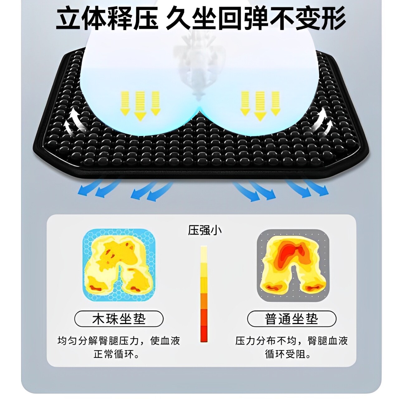 夏季木珠冰垫坐垫办公室久坐透气通风凉屁垫降温神器汽车加大座垫