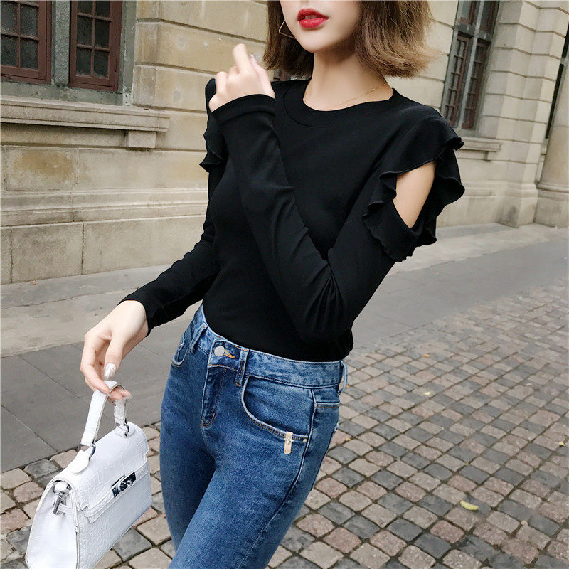 2020年新款秋季长袖t恤露肩打底衫 炫魅影T恤