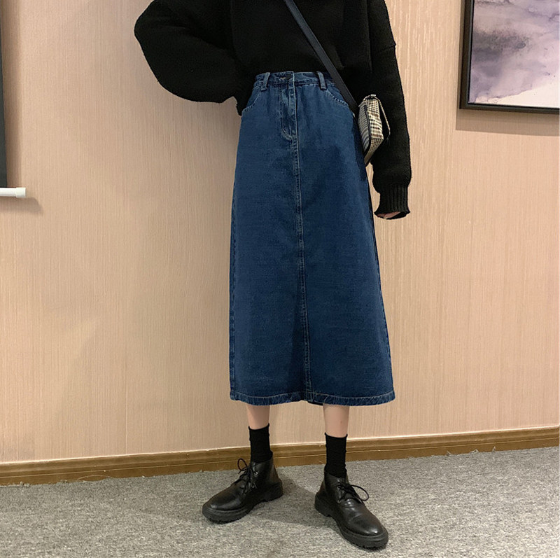 适合胯大腿粗的大码牛仔开叉半身裙 谷坞大码女装