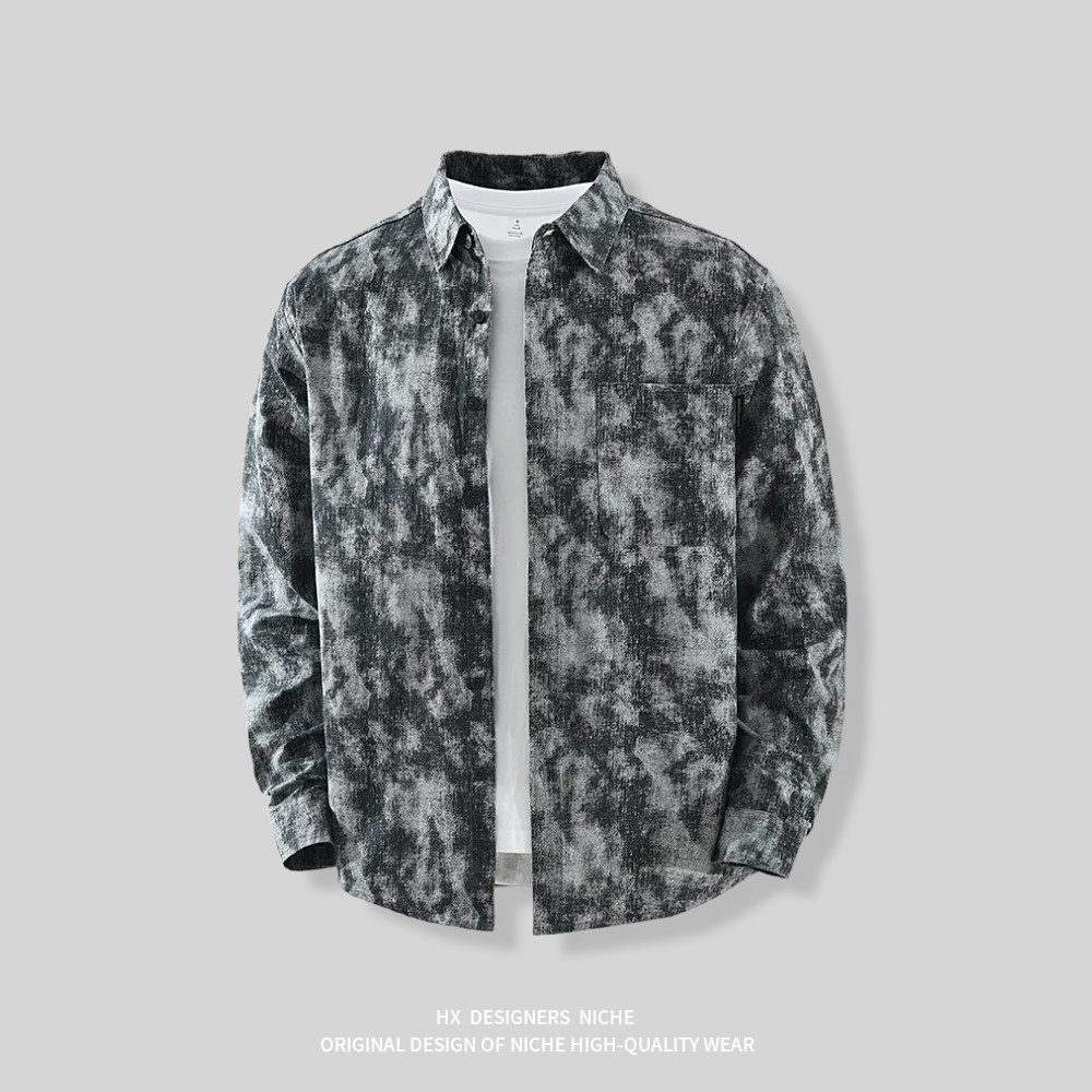 『扎染』汉序设计感  春季日系复古长袖衬衫男士纯棉宽松休闲衬衣,淘宝优惠券,粉丝福利购,淘宝优惠卷
