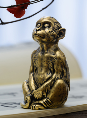 复古黄铜生肖金猴摆件镇纸装饰品
