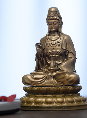 简修行黄铜西方三圣观音菩萨摆件