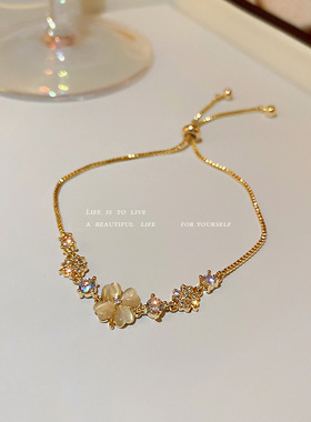 猫眼石花瓣手链女生时尚气质小众设计ins风微镶锆石手饰品