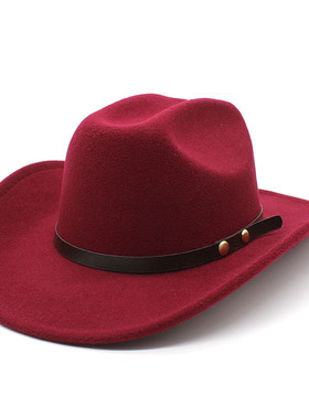 白色藏族礼帽少数民族风毛呢西部牛仔礼帽男女骑术帽 Cowboy Hat