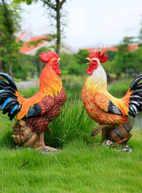 仿真动物摆件树脂工艺品玻璃钢公鸡母鸡雕塑农家乐饭店庭院装饰品
