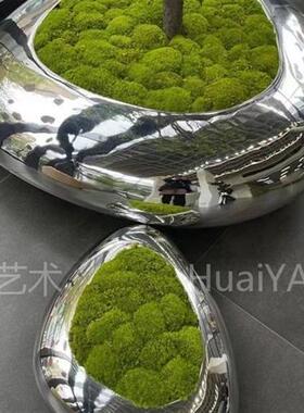 不锈钢镜面椭圆形水滴鹅卵石雕塑室内售楼处酒店会所水池装饰摆件