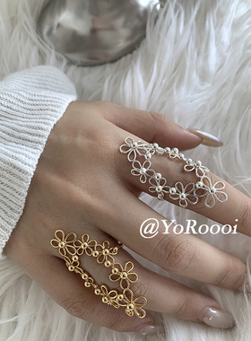 小众高级感轻奢拉丝镂空花朵戒指