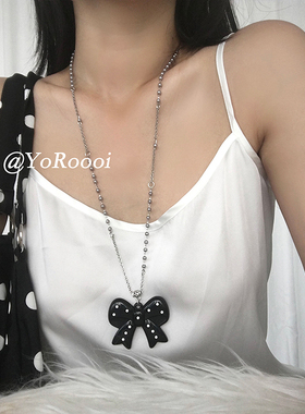 韩系古早百搭波点蝴蝶结长项链
