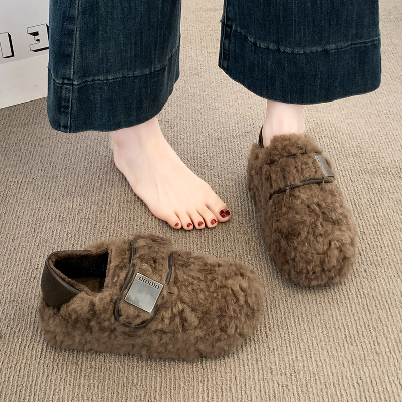 厚底豆豆勃肯鞋毛毛鞋女秋冬外穿2025新款加绒雪地靴保暖乐福棉鞋,淘宝优惠券,粉丝福利购,淘宝优惠卷