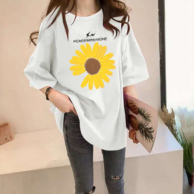 惠侣衣橱旗舰店中长款t恤短袖女士年新款夏装ins潮大码宽松半袖小雏菊上衣服1