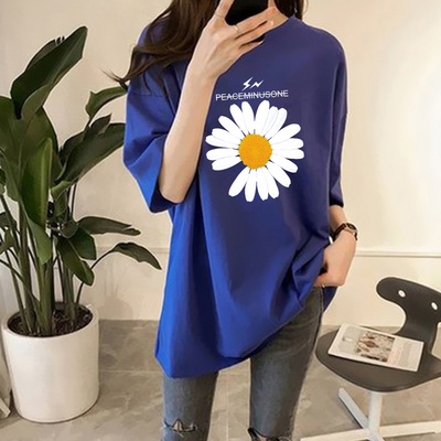 惠侣衣橱旗舰店中长款t恤短袖女士年新款夏装ins潮大码宽松半袖小雏菊上衣服3