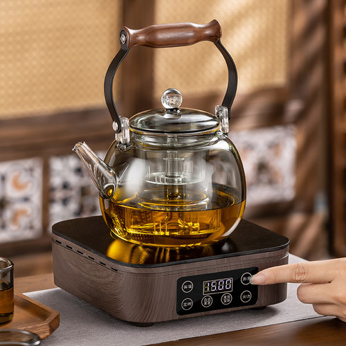 兴梵全玻璃提梁蒸煮两用煮茶器喷淋式蒸汽自动电陶炉煮茶炉养生壶 - 图1
