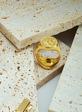 Aay钱币系列印章戒指女法式小众设计食指戒时尚个性精致百搭尾戒