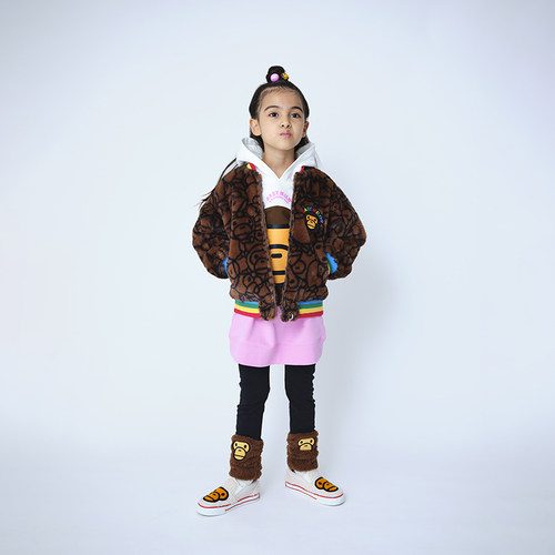 BAPE童装秋冬卡通BABY MILO拼色长款连帽卫衣裙335002J - 图1