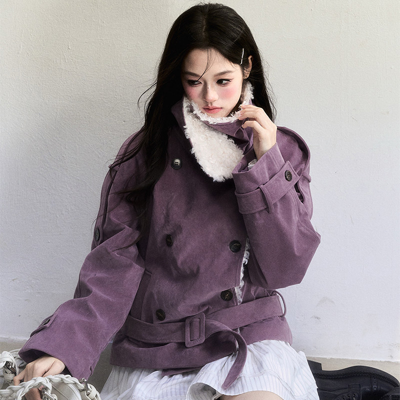 【现货】易碎商店·雾暖甜绒 复古麂皮毛一体保暖厚外套翻领上衣,淘宝优惠券,粉丝福利购,淘宝优惠卷