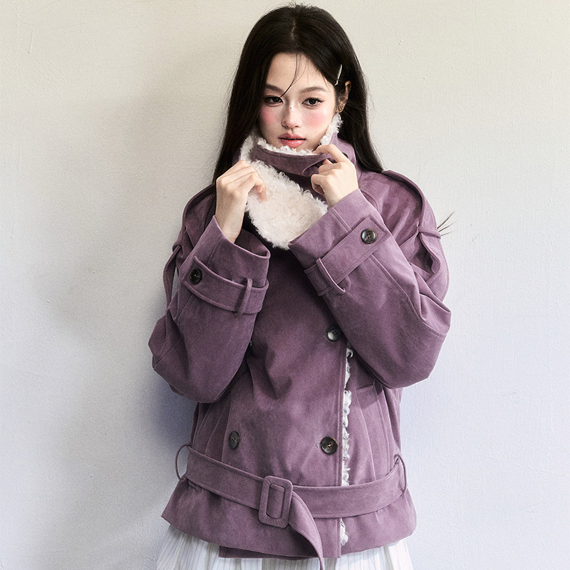 【现货】易碎商店·雾暖甜绒 复古麂皮毛一体保暖厚外套翻领上衣,淘宝优惠券,粉丝福利购,淘宝优惠卷