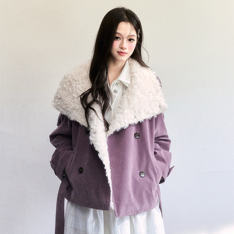 【现货】易碎商店·雾暖甜绒 复古麂皮毛一体保暖厚外套翻领上衣,淘宝优惠券,粉丝福利购,淘宝优惠卷