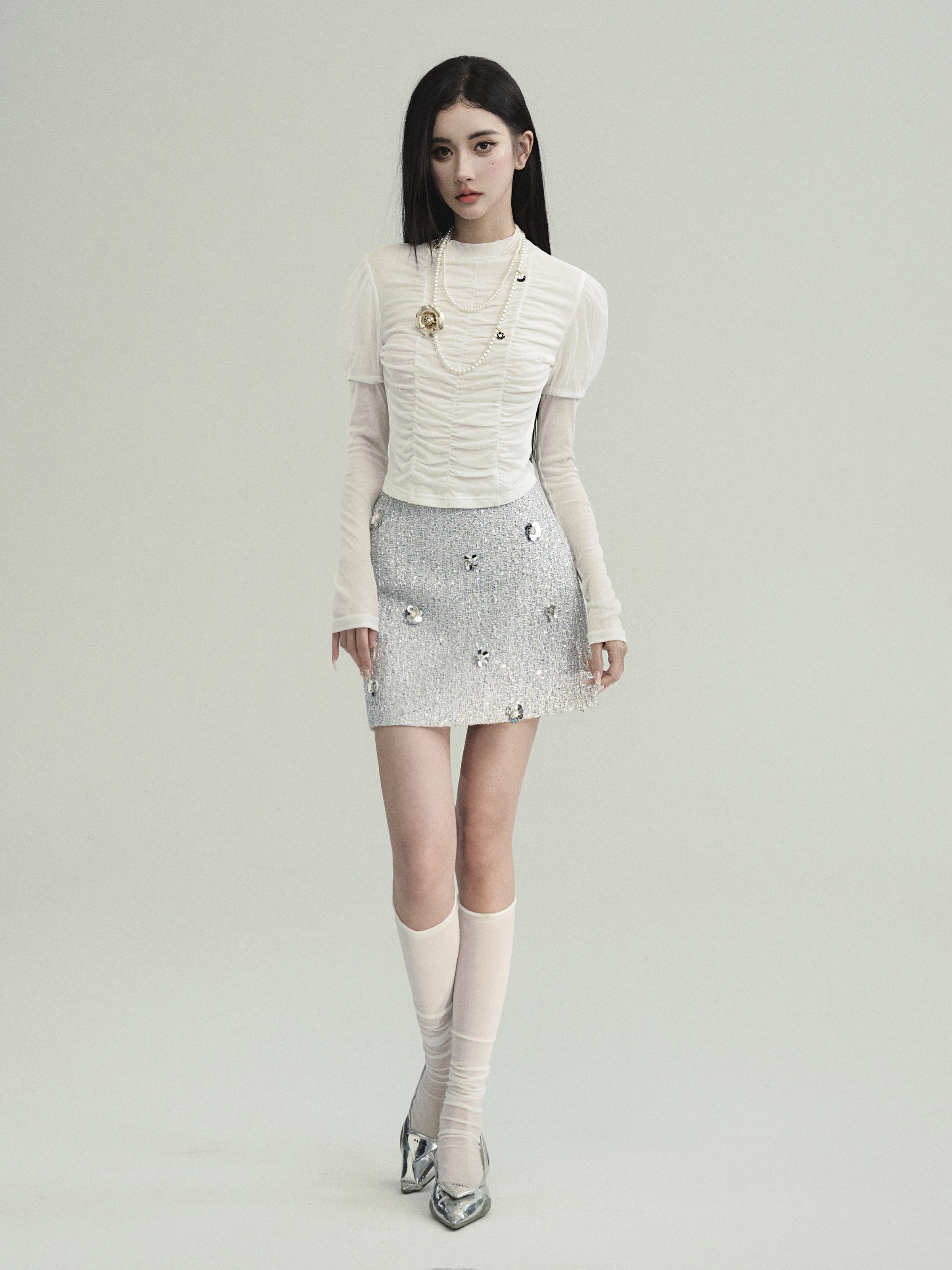 【现货】易碎商店·暮色时分 纯欲微透褶皱修身秋冬T恤打底衫 - 图3