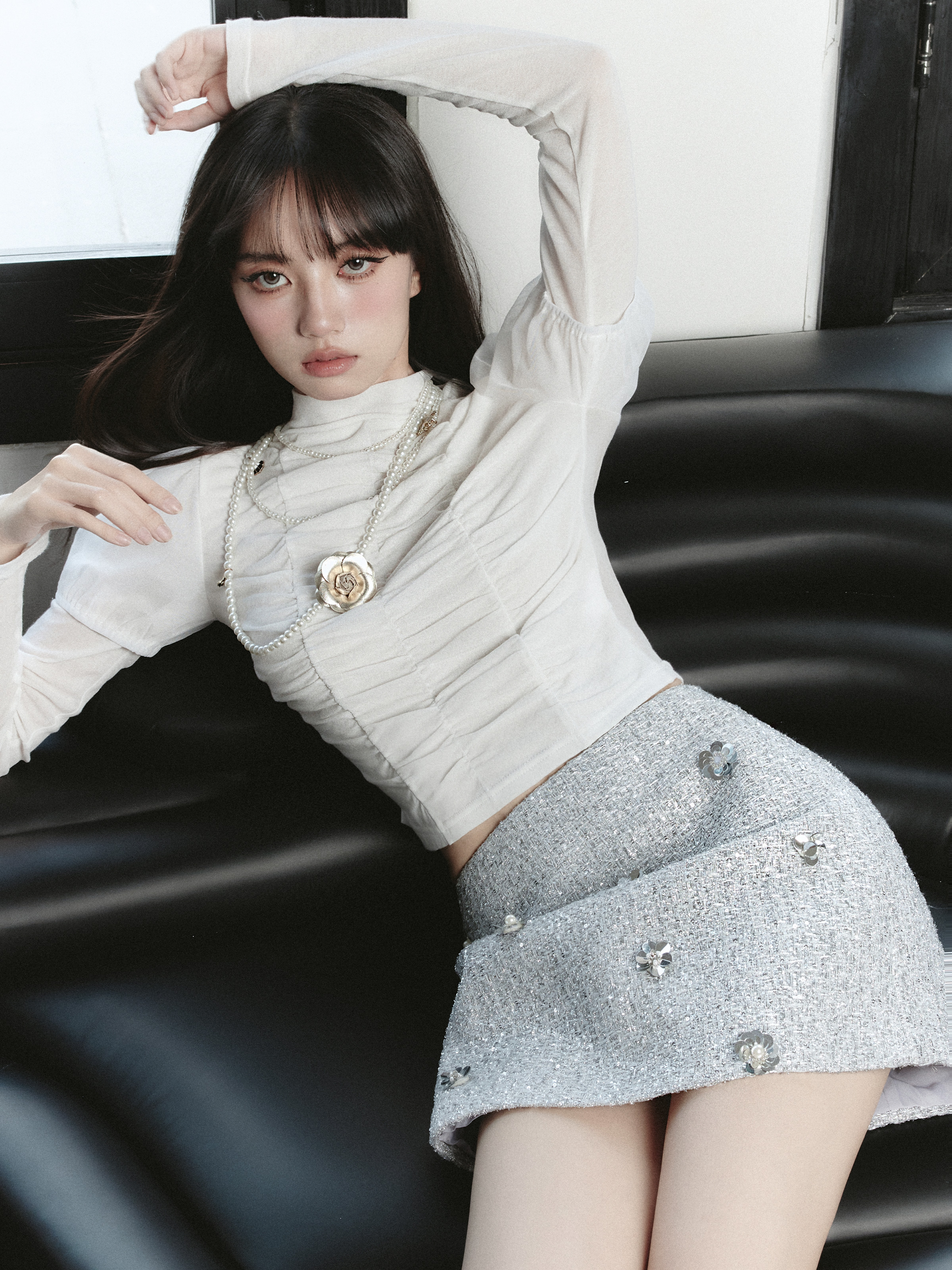 【现货】易碎商店·暮色时分 纯欲微透褶皱修身秋冬T恤打底衫 - 图1