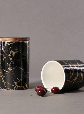 厨房陶瓷零食收纳盒储物罐大理石纹五谷杂粮收纳罐食品轻奢密封罐