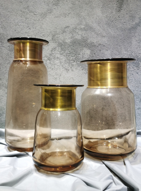 琥珀北欧玻璃花瓶 欧式美式样板房创意家居装饰品客厅花器摆件设