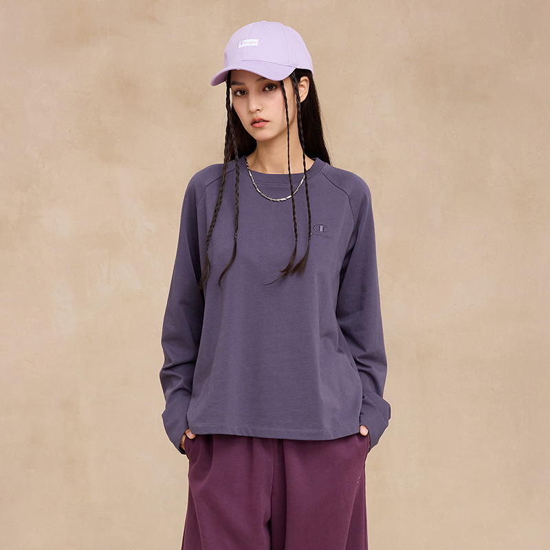 Champion冠军T恤女25秋季新款纯棉打底衫插肩袖圆领休闲长袖上衣,淘宝优惠券,粉丝福利购,淘宝优惠卷