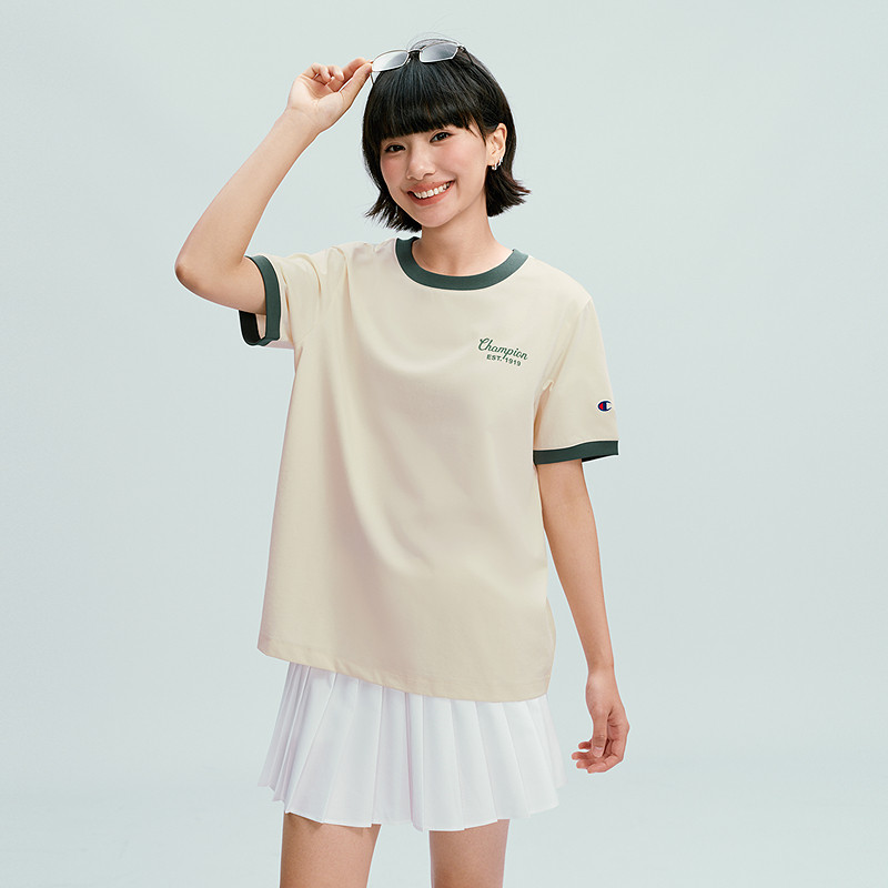 Champion冠军T恤女2026夏季新款印花logo撞色休闲圆领短袖上衣潮