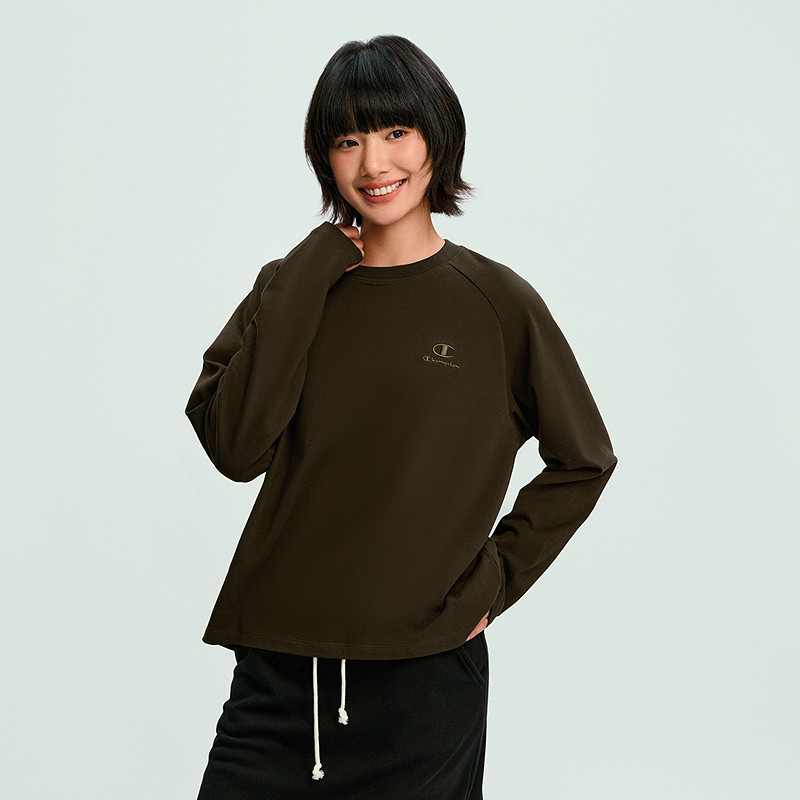 Champion冠军T恤女2026春季新款纯棉打底衫休闲纯色宽松长袖上衣,淘宝优惠券,粉丝福利购,淘宝优惠卷